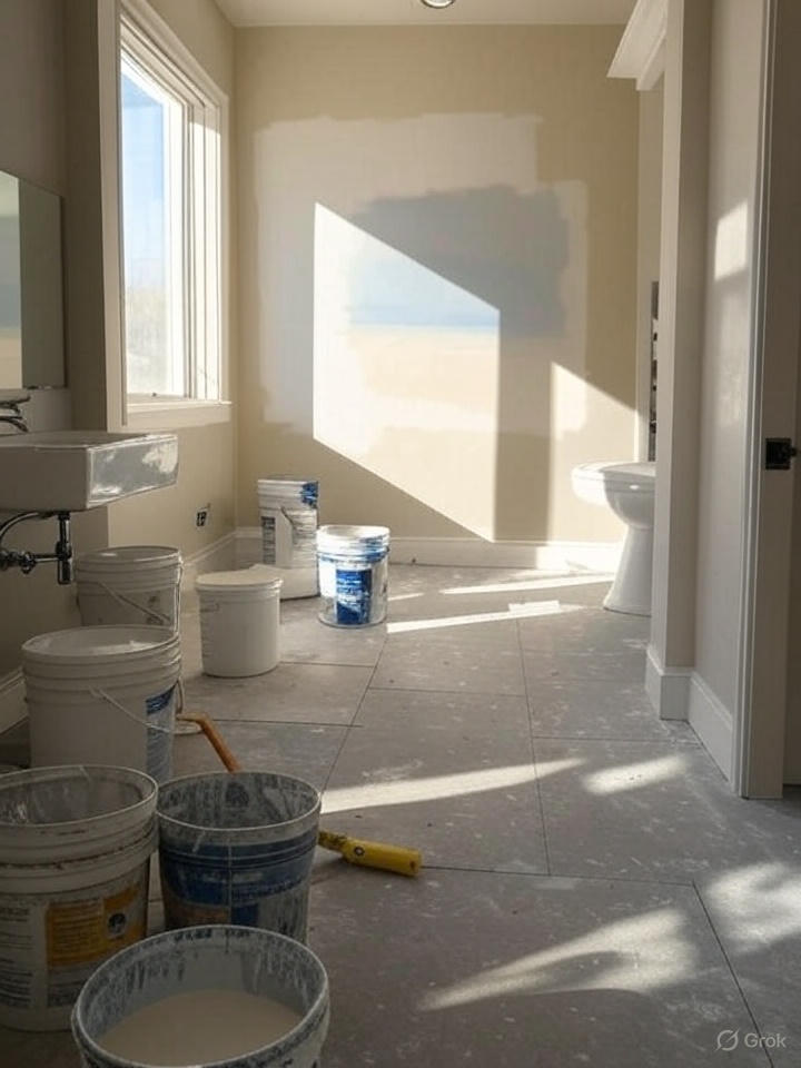 کارگر در حال رنگآمیزی سرویس بهداشتی با اپوکسی دو جزئی ضد رطوبت