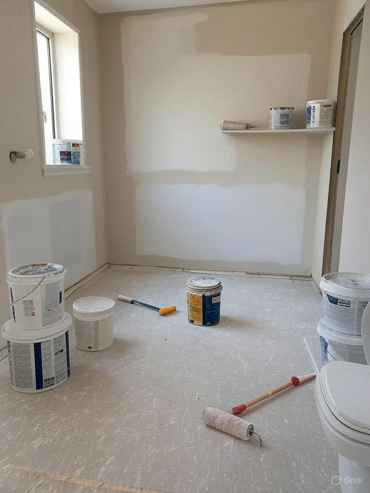 رنگ زدن سرویس بهداشتی نوساز با غلطک و رنگ ضد رطوبت