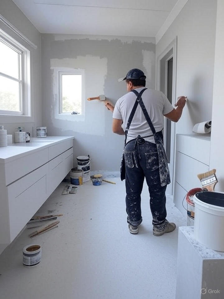 اجرای رنگ استخری ضد آب در کف سرویس بهداشتی و حمام