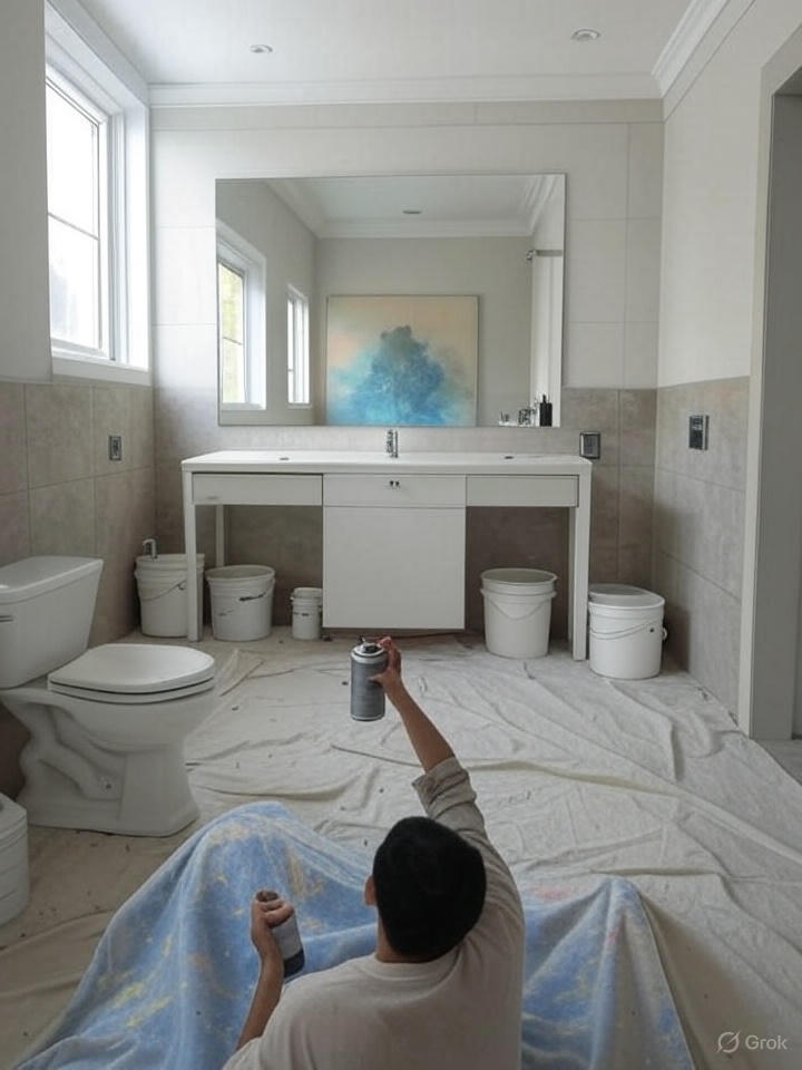 اجرای رنگ آکریلیک ضد آب در سرویس بهداشتی برای دیوار و سقف