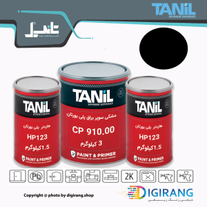 رنگ پلی یورتان مشکی سوپربراق تانیل TANIL کد CP910 به همراه خشک کن 6 کیلوگرم
